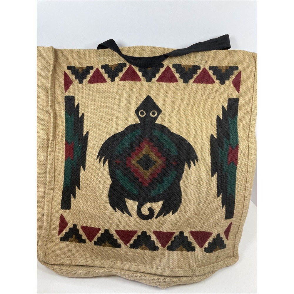 El Paso Saddle Blanket Co Tote Bag Aztec Turtle Jute Southwestern Boho